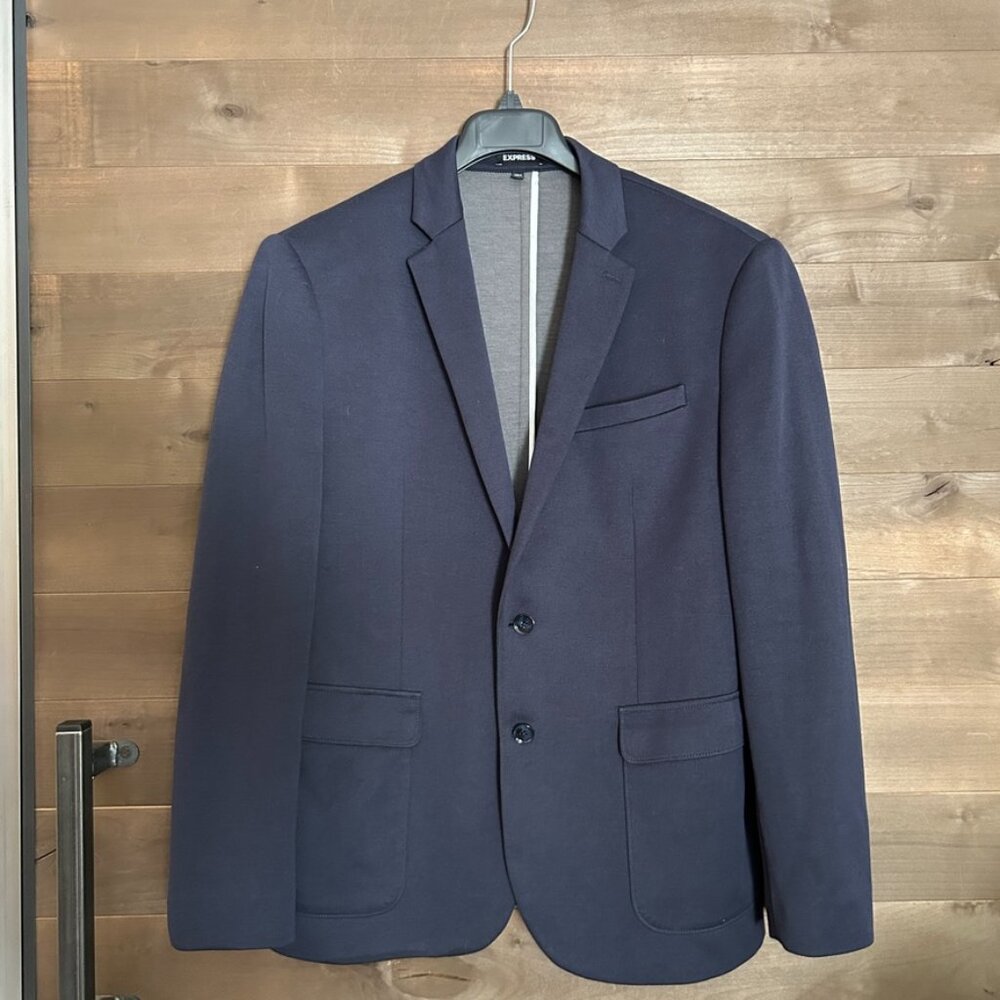 EXPRESS Classic Navy Blazer Suit Jacket Cotton Blend Sz 42 R Slim Fit